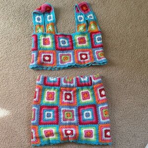 NWOT Show Me Your MuuMuu Colorful Crochet Top and Skirt Set Size XS